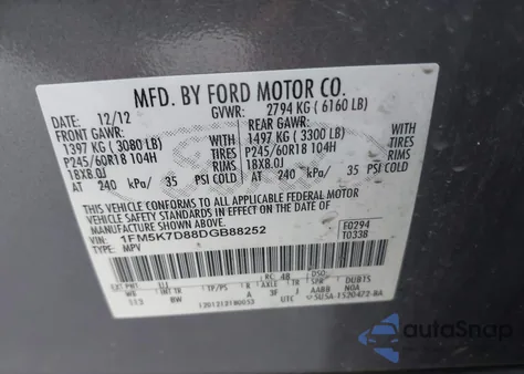 2013 Ford Explorer Xlt z USA, uszkodzony, nr VIN 1FM5K7D88DGB88252